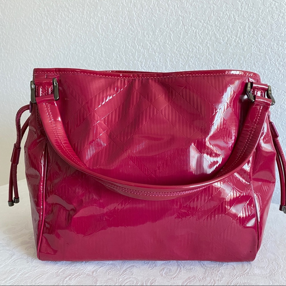Burberry Raspberry Embossed Check Patent Leather … - image 7